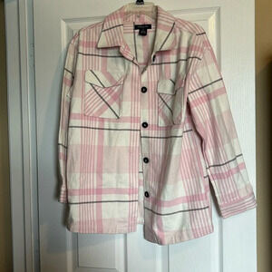 Anna Cai women’s white and pink plaid flannel stacket size medium
